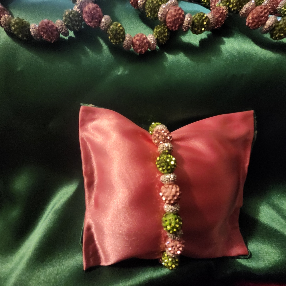 Pink and Green Beaded Bracelet